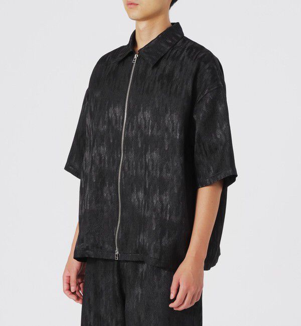  「ブライトサテンジャカードジップショートスリーブ」|シャツ・ブラウス|