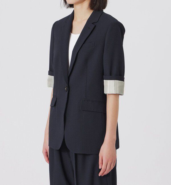  「ウォッシャブルサッカーハーフスリーブジャケット」|テーラードジャケット|