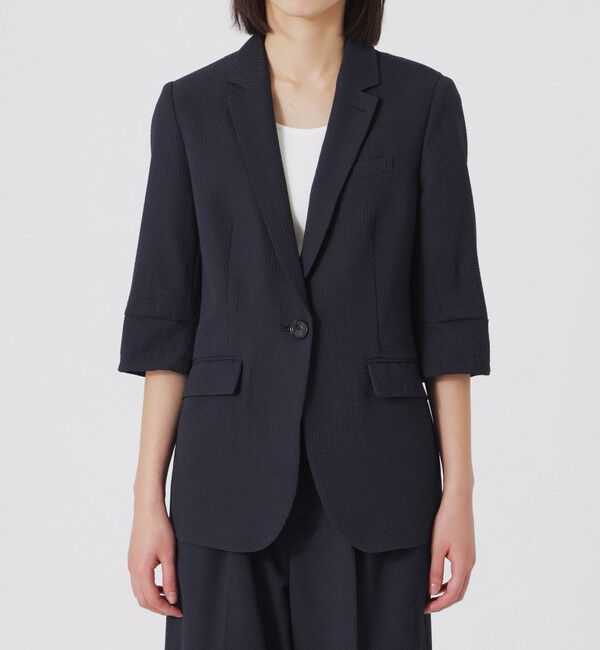  「ウォッシャブルサッカーハーフスリーブジャケット」|テーラードジャケット|