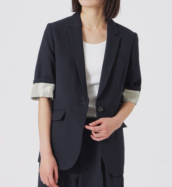  「ウォッシャブルサッカーハーフスリーブジャケット」|テーラードジャケット|