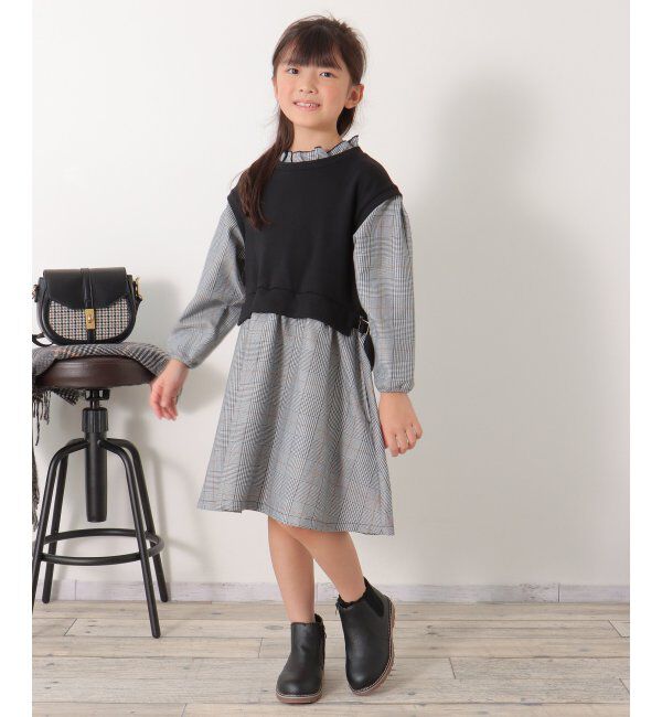 ikka kids「フリルネックレイヤードッキングワンピース（120~160cm）」|スカート|