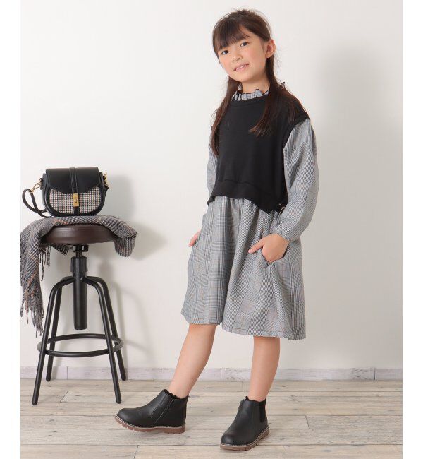 ikka kids「フリルネックレイヤードッキングワンピース（120~160cm）」|スカート|