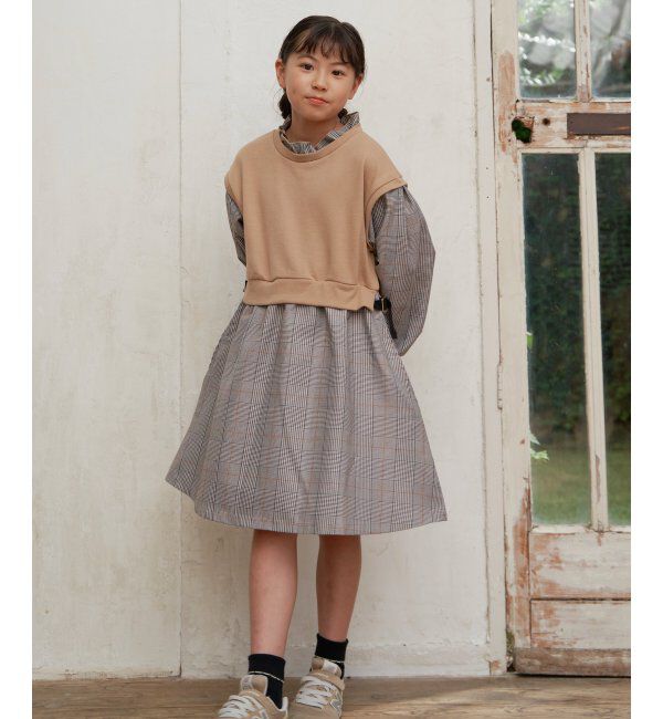 ikka kids「フリルネックレイヤードッキングワンピース（120~160cm）」|スカート|