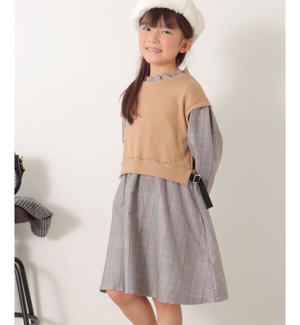 ikka kids「フリルネックレイヤードッキングワンピース（120~160cm）」|スカート|