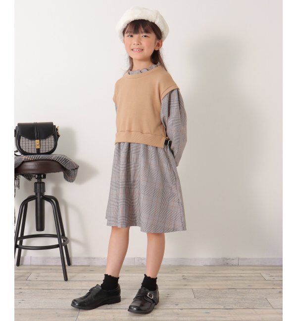 ikka kids「フリルネックレイヤードッキングワンピース（120~160cm）」|スカート|