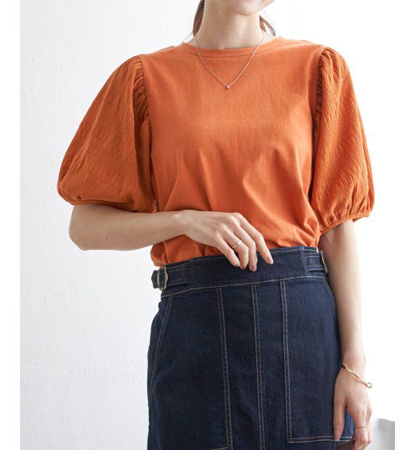 ikka「袖フクレ切替半袖プルオーバー」|その他|オレンジ