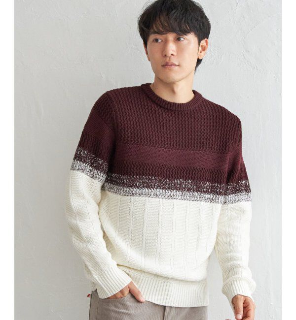 ikka「バイカラーグラデーションニット」|プルオーバー|ワイン