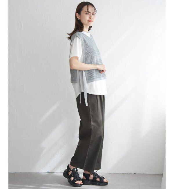 ikka「【2点セット】透かし編みラメニットベストアンサンブル」|ニット・セーター|