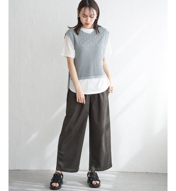 ikka「【2点セット】透かし編みラメニットベストアンサンブル」|ニット・セーター|