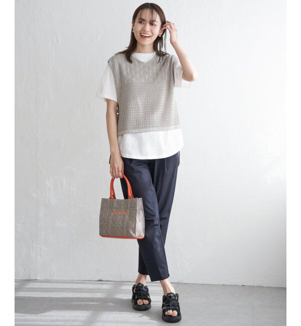 ikka「【2点セット】透かし編みラメニットベストアンサンブル」|ニット・セーター|