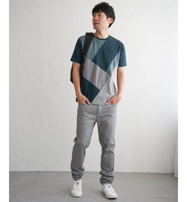 ikka「【親子おそろい】ブロックスポンチ斜め切り替えTシャツ」|Tシャツ・カットソー|