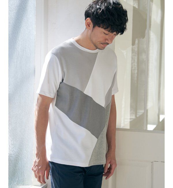 ikka「【親子おそろい】ブロックスポンチ斜め切り替えTシャツ」|Tシャツ・カットソー|