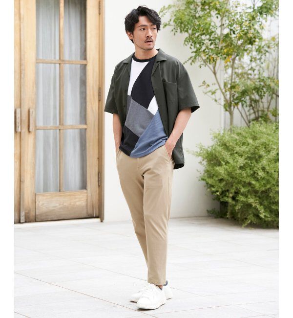 ikka「【親子おそろい】ブロックスポンチ斜め切り替えTシャツ」|Tシャツ・カットソー|