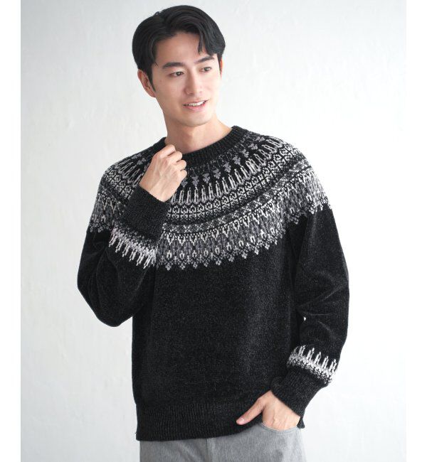 ikka「モール求心柄ニット」|プルオーバー|ブラック
