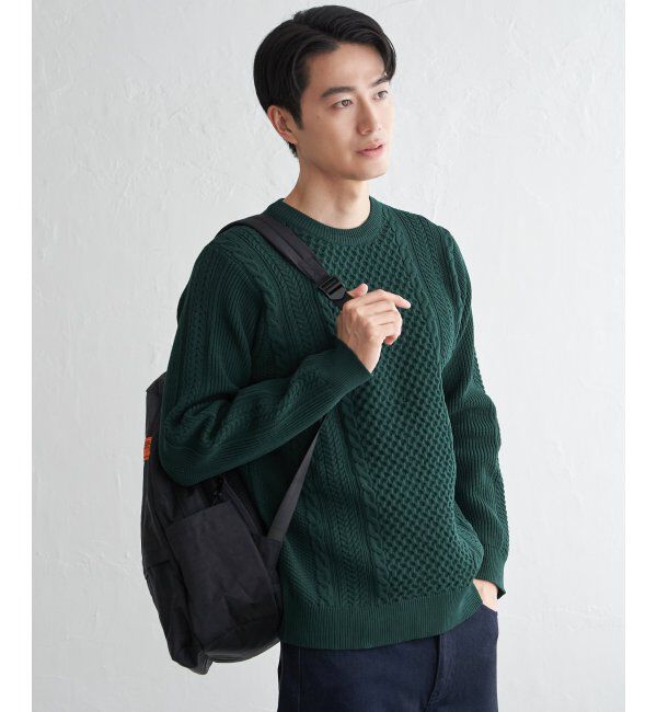ikka「GOKUラクニットアランケーブル」|プルオーバー|グリーン
