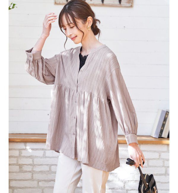 ikka「冷感楊柳バンドカラーシャツ」|シャツ・ブラウス|