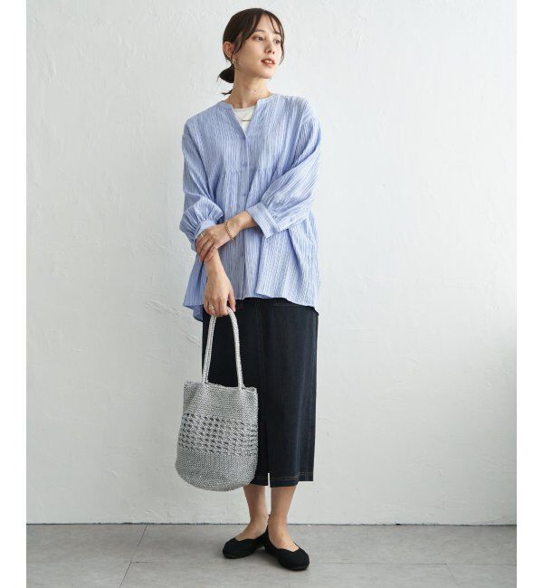 ikka「冷感楊柳バンドカラーシャツ」|シャツ・ブラウス|