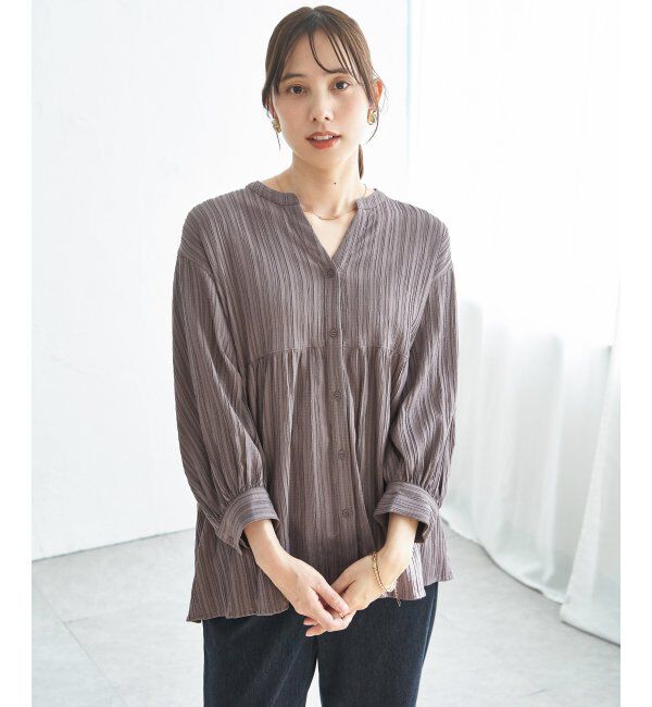 ikka「冷感楊柳バンドカラーシャツ」|シャツ・ブラウス|