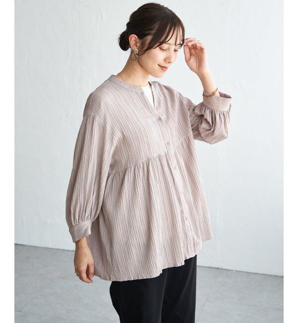 ikka「冷感楊柳バンドカラーシャツ」|シャツ・ブラウス|