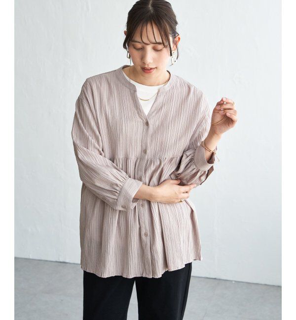 ikka「冷感楊柳バンドカラーシャツ」|シャツ・ブラウス|
