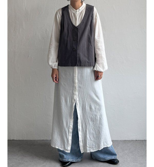 Lbc with Life「エクリュ パッカリング深Vベスト」|ダウンベスト・ベスト|