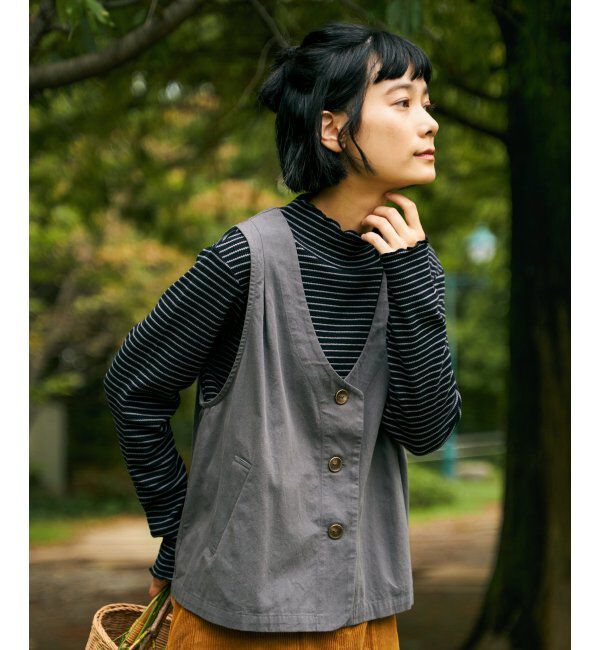 Lbc with Life「エクリュ パッカリング深Vベスト」|ダウンベスト・ベスト|