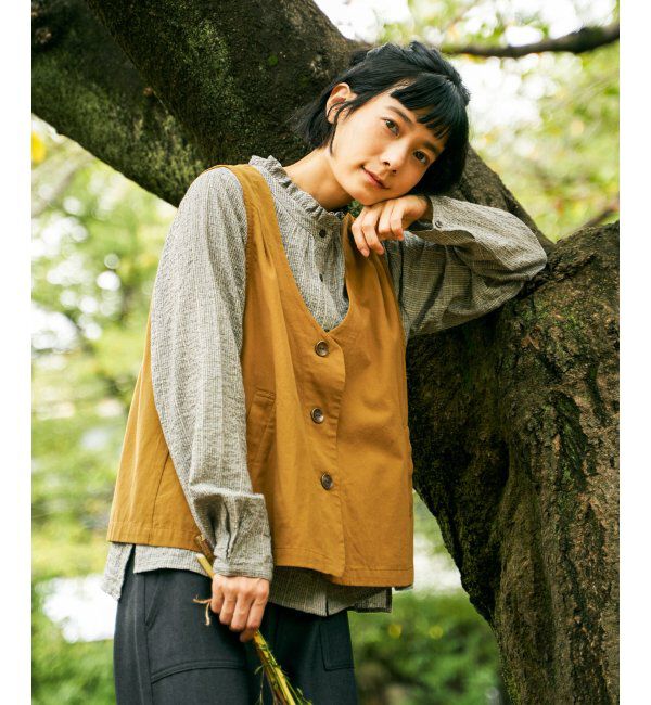 Lbc with Life「エクリュ パッカリング深Vベスト」|ダウンベスト・ベスト|