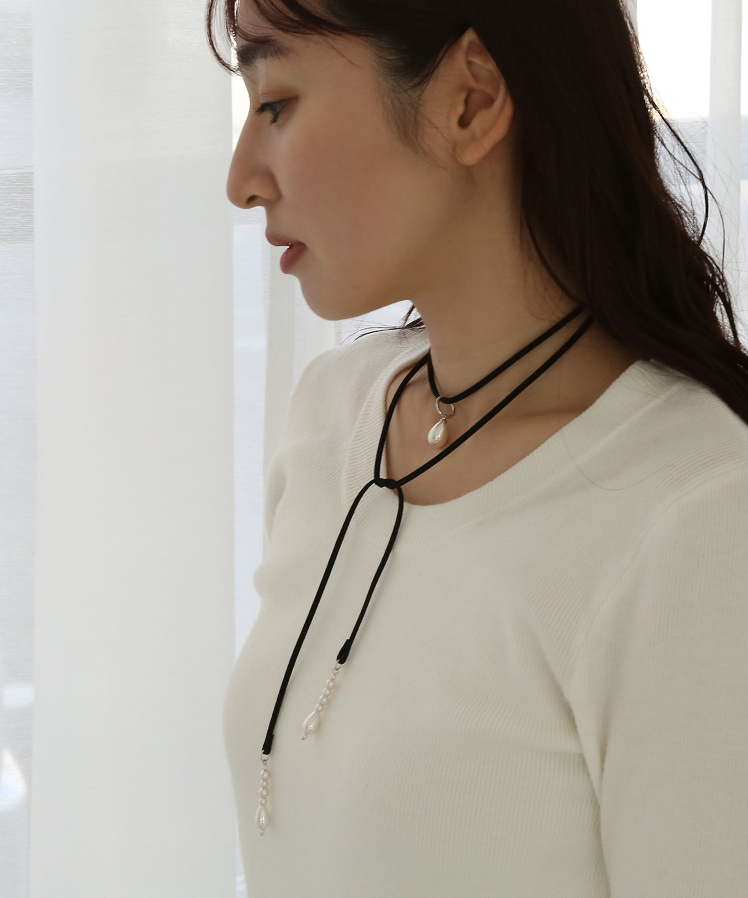 colleca la「パール付き コードチョーカーネックレス/ラリエット」|ネックレス|
