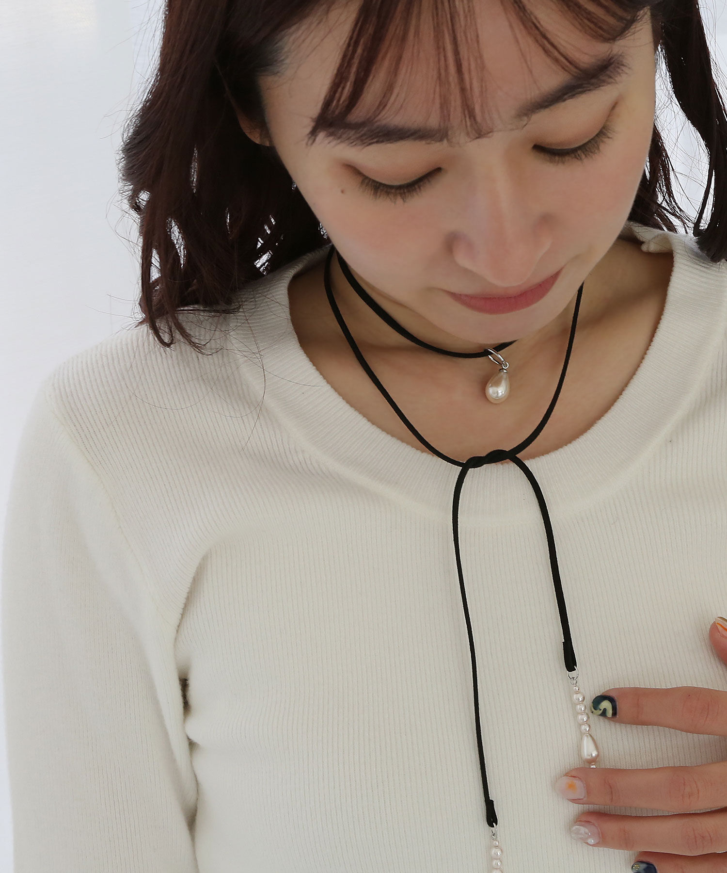 colleca la「パール付き コードチョーカーネックレス/ラリエット」|ネックレス|