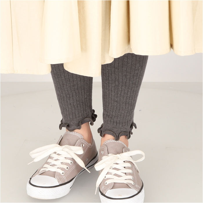 BACKYARD FAMILY「リブ レディース レギンス 通販 スパッツ リネン混 リブレギンス 10分丈 裾フリル シンプル」|その他|