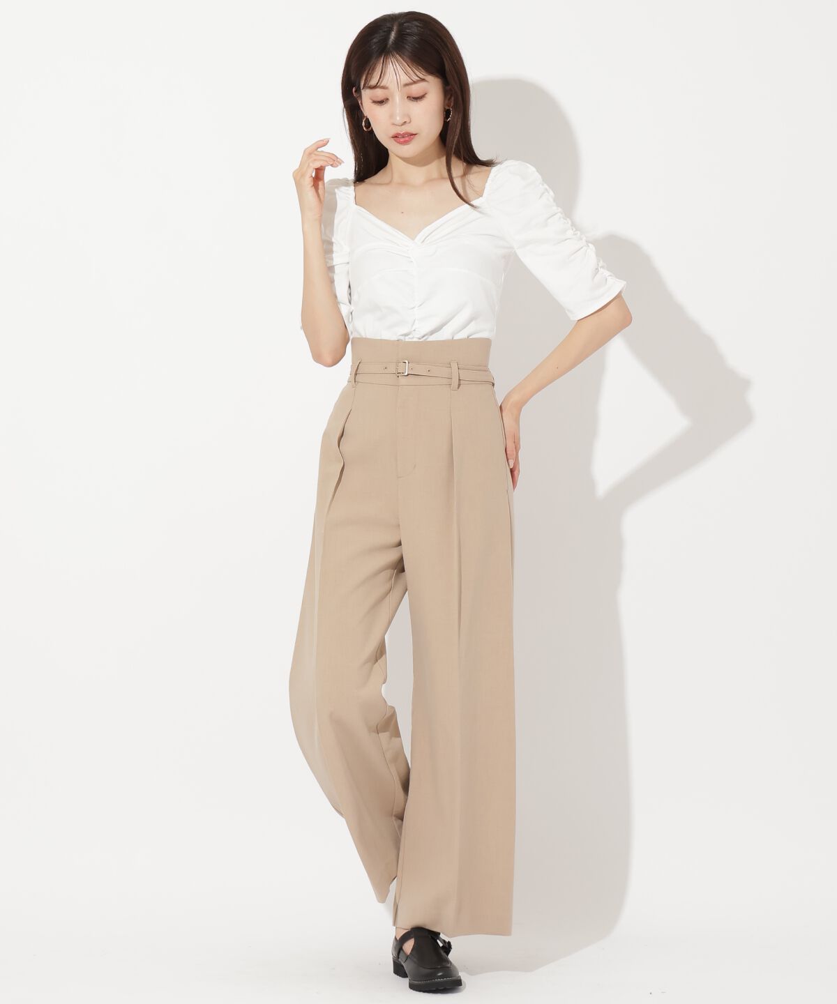 アンドクチュール「フロントクロスギャザーTシャツ」|Tシャツ・カットソー|