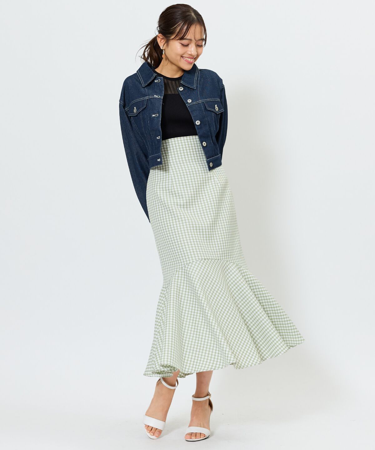 アンドクチュール「千鳥柄マーメイドスカート」|フレア|