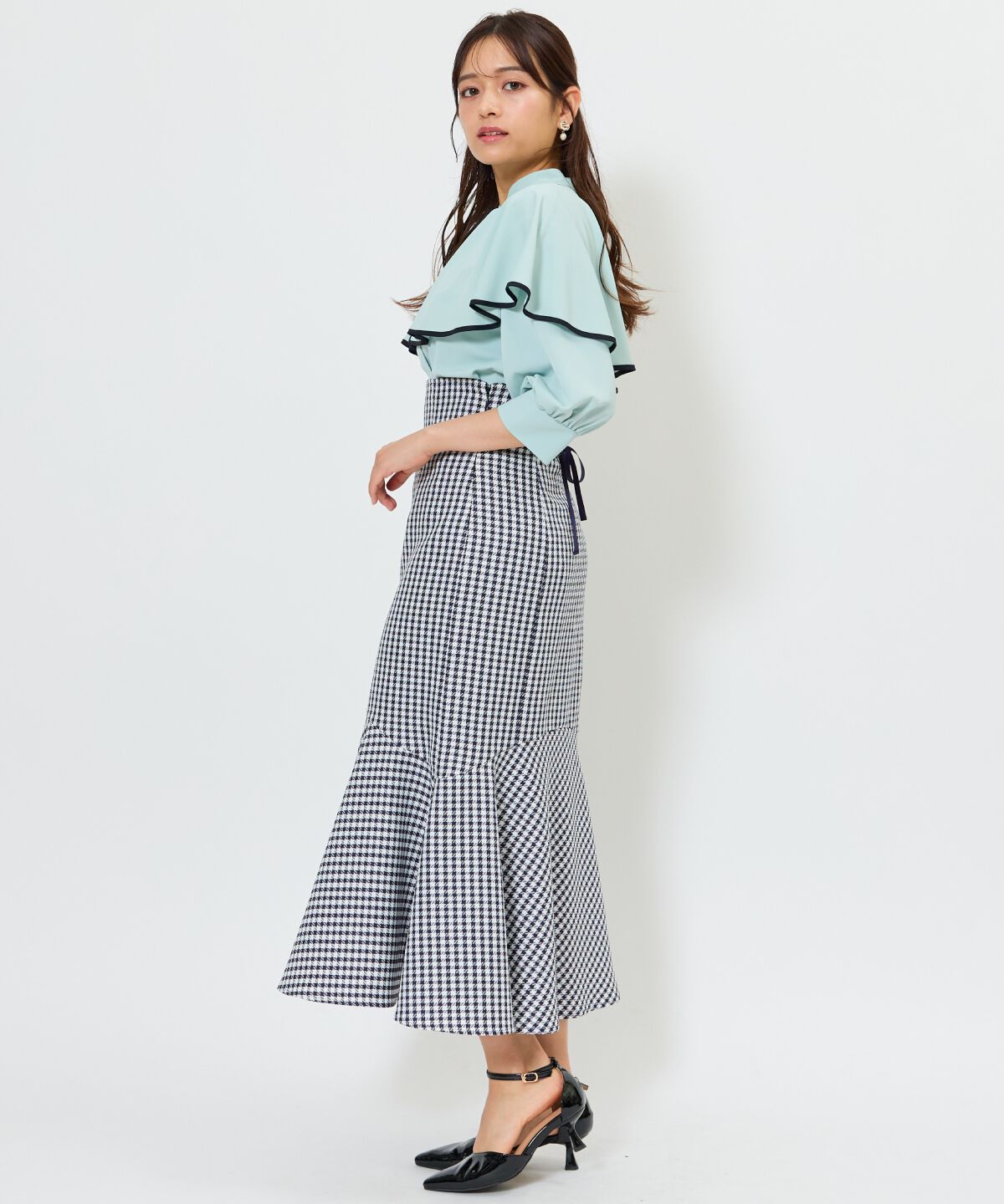 アンドクチュール「千鳥柄マーメイドスカート」|フレア|