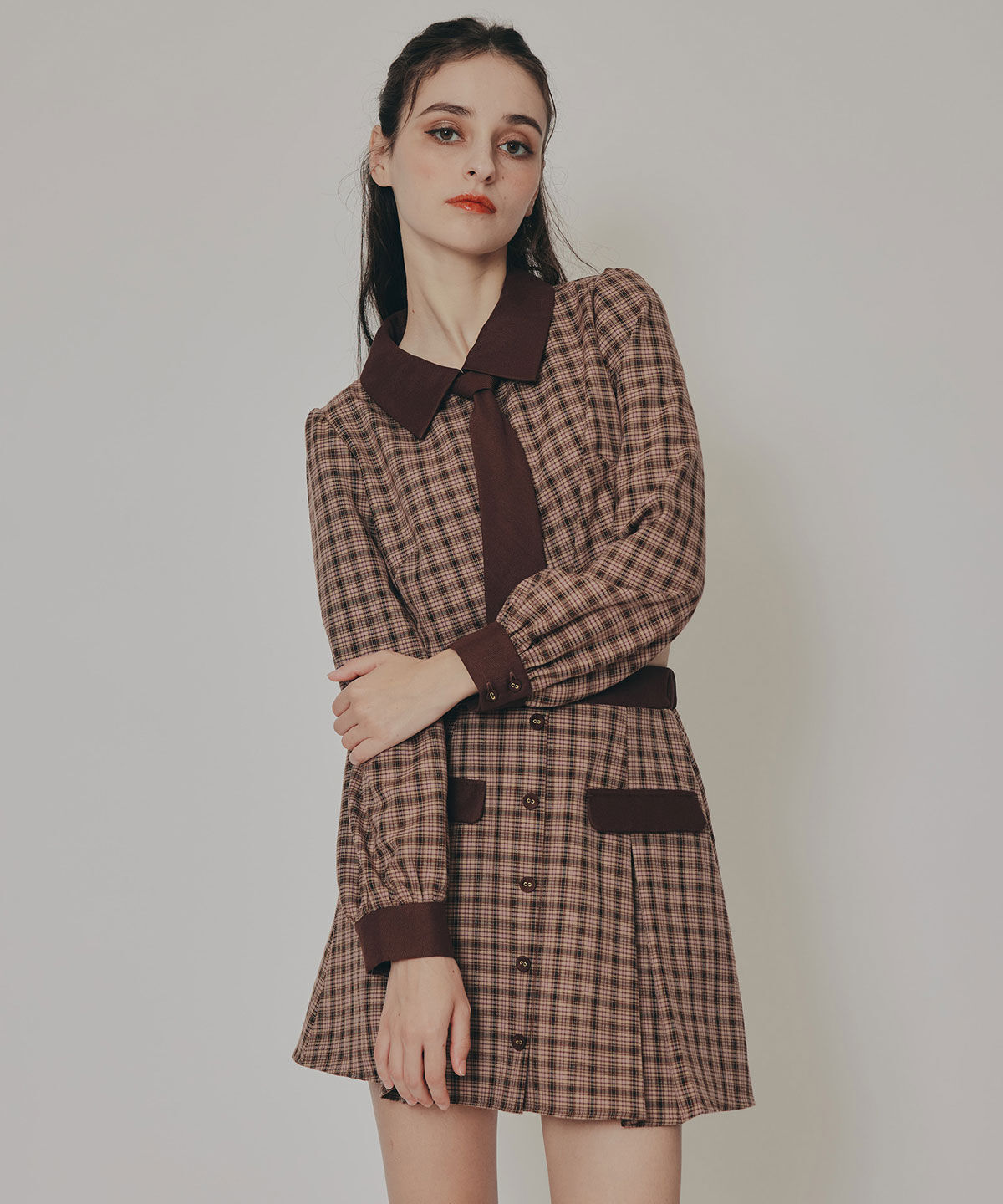 REDYAZEL「バイカラークラシックチェックブラウス&times;ミニスカートセットアップ」|ワンピース|