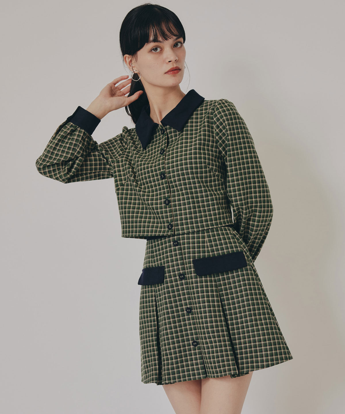 REDYAZEL「バイカラークラシックチェックブラウス&times;ミニスカートセットアップ」|ワンピース|
