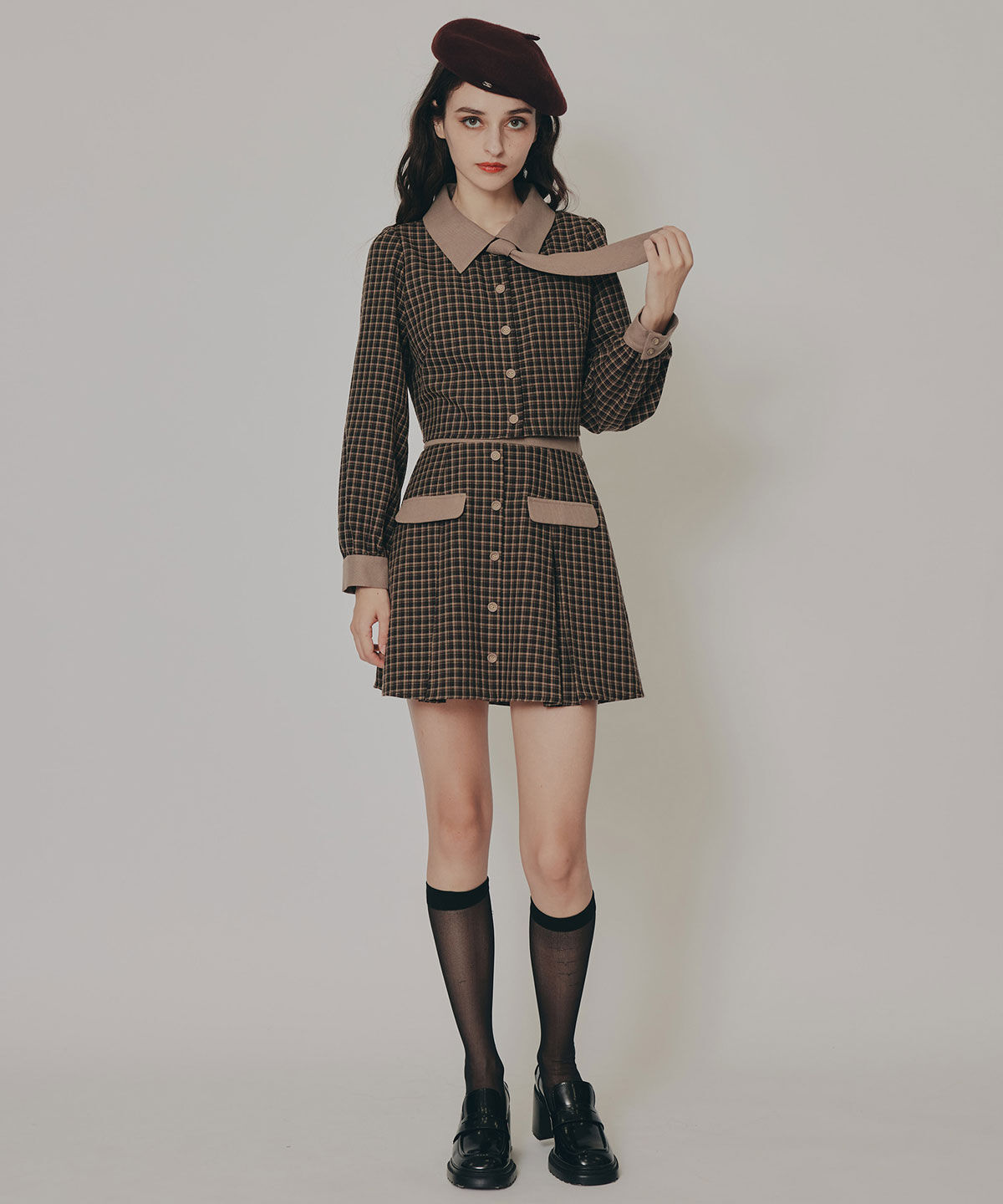 REDYAZEL「バイカラークラシックチェックブラウス&times;ミニスカートセットアップ」|ワンピース|