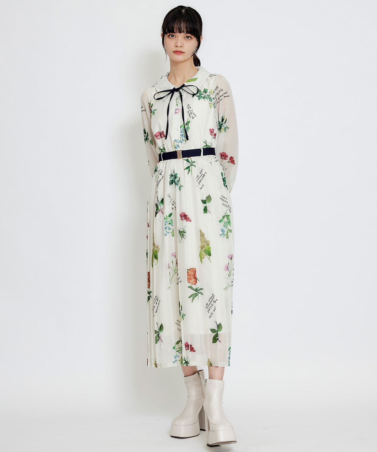 REDYAZEL「シアーフラワープリーツロングワンピース」|ワンピース|