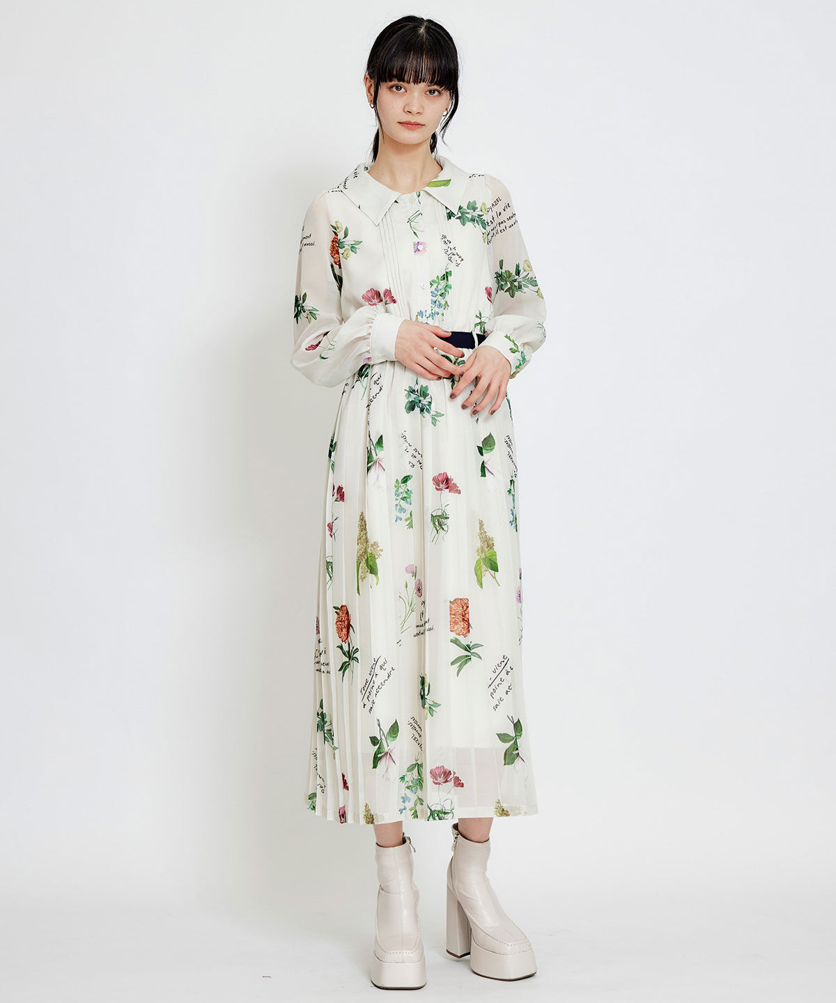REDYAZEL「シアーフラワープリーツロングワンピース」|ワンピース|