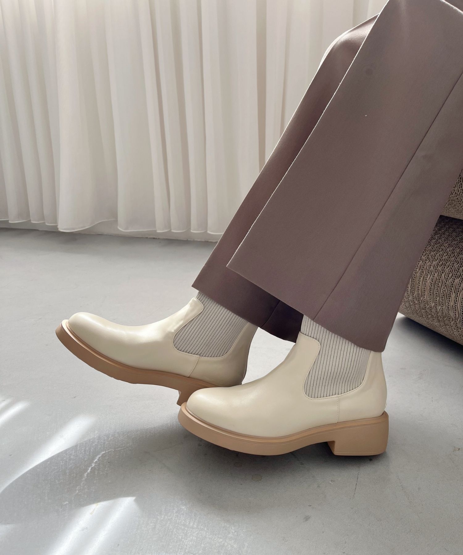 WA Oriental TRaffic「リブニットバックジップブーツ/52407」|ショートブーツ|BEIGE