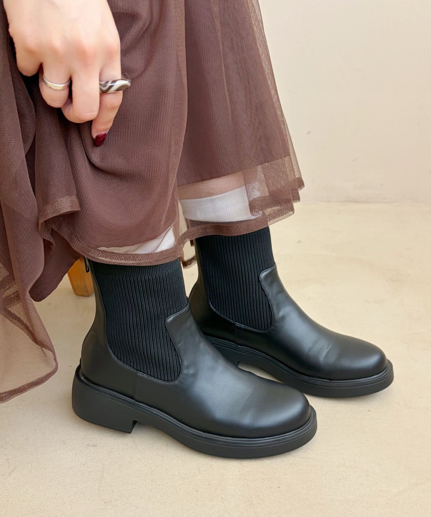 WA Oriental TRaffic「リブニットバックジップブーツ/52407」|ショートブーツ|