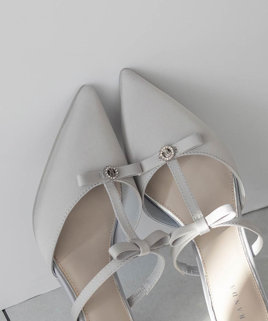 「ビジューリボンTストラップミュールパンプス」|パンプス|