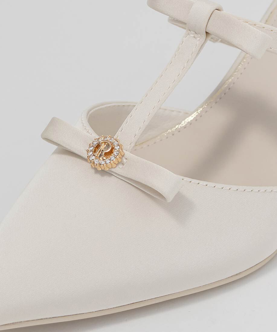  「ビジューリボンTストラップミュールパンプス」|パンプス|