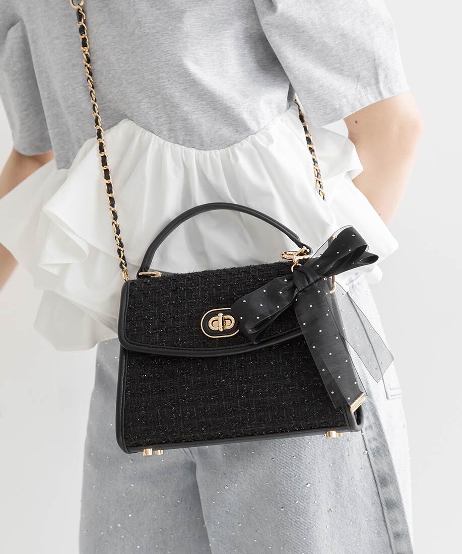  「2WAY リボンチャームハンドバッグ」|ハンドバッグ|ブラック