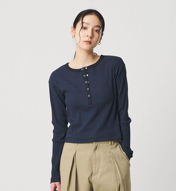 BEAUTY&YOUTH UNITED ARROWS「【WEB限定】ランダムリブ ヘンリーネック スナッププルオーバー」|Tシャツ・カットソー|NAVY