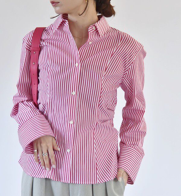 quaranciel「quaranciel:〈洗濯機可能〉ストライプ ワイドスリーブ シャツ」|シャツ・ブラウス|ピンク