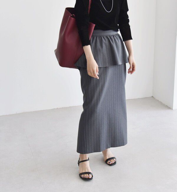 quaranciel「quaranciel:〈洗濯機可能〉ペプラム ベルト付 ストライプ Iライン スカート」|スカート|