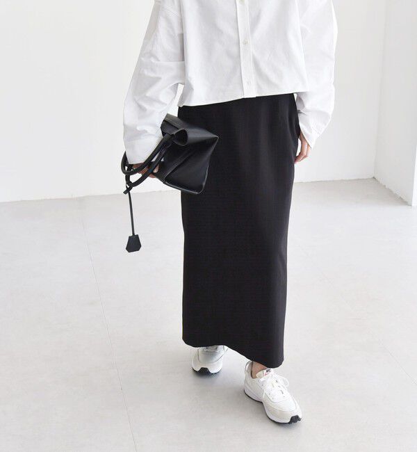 quaranciel「quaranciel:〈洗濯機可能〉ペプラム ベルト付 ストライプ Iライン スカート」|スカート|ブラック