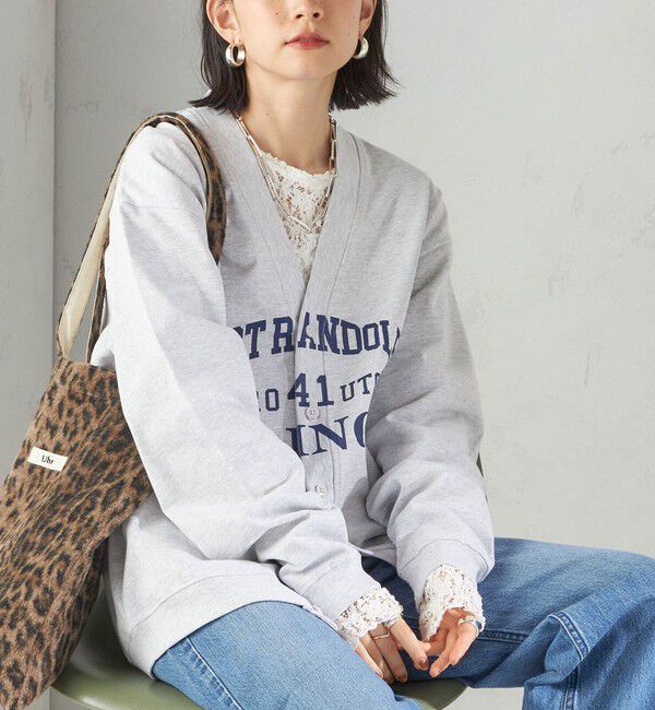 SHIPS for women「【SHIPS別注】Odub:Vネック ロゴ カーディガン」|カーディガン|ライトグレー