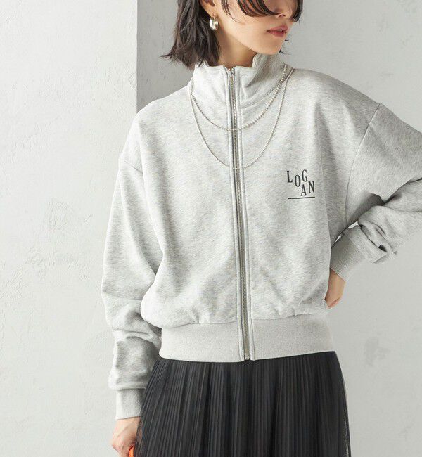 SHIPS for women「【SHIPS別注】LOGAN KNITTING MILLS:プリント ジップ プルオーバー」|スウェット・ジャージ|ライトグレー