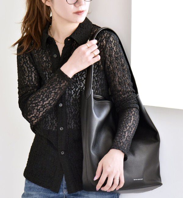 quaranciel「quaranciel:〈手洗い可能〉フラワー レース ストレッチ レギュラーカラー シャツ カットソー」|Tシャツ・カットソー|